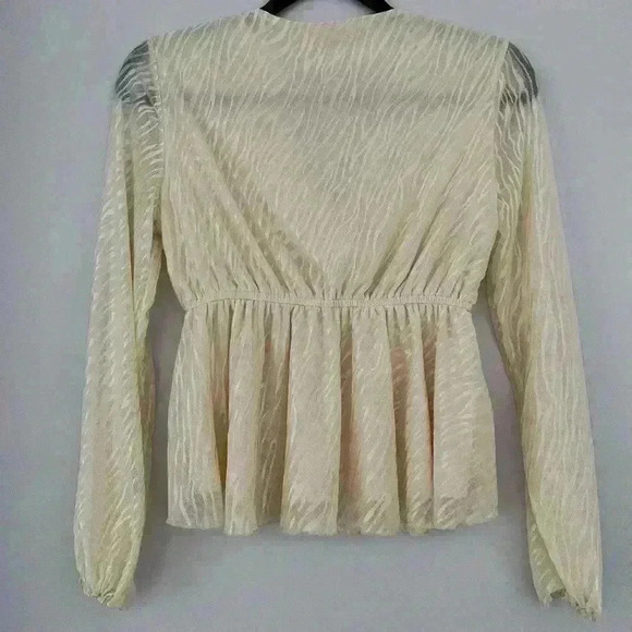 Plunging Neck Lantern Sleeve Peplum Blouse - Picture 10 of 10